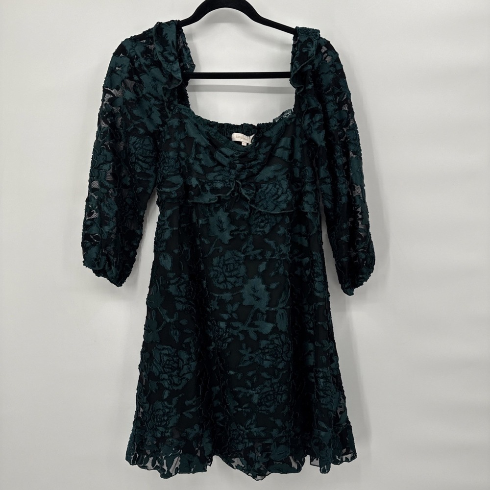 Lait Collection Green Velvet Burnout Baby Doll Off The Shoulder Dress Sz S NEW